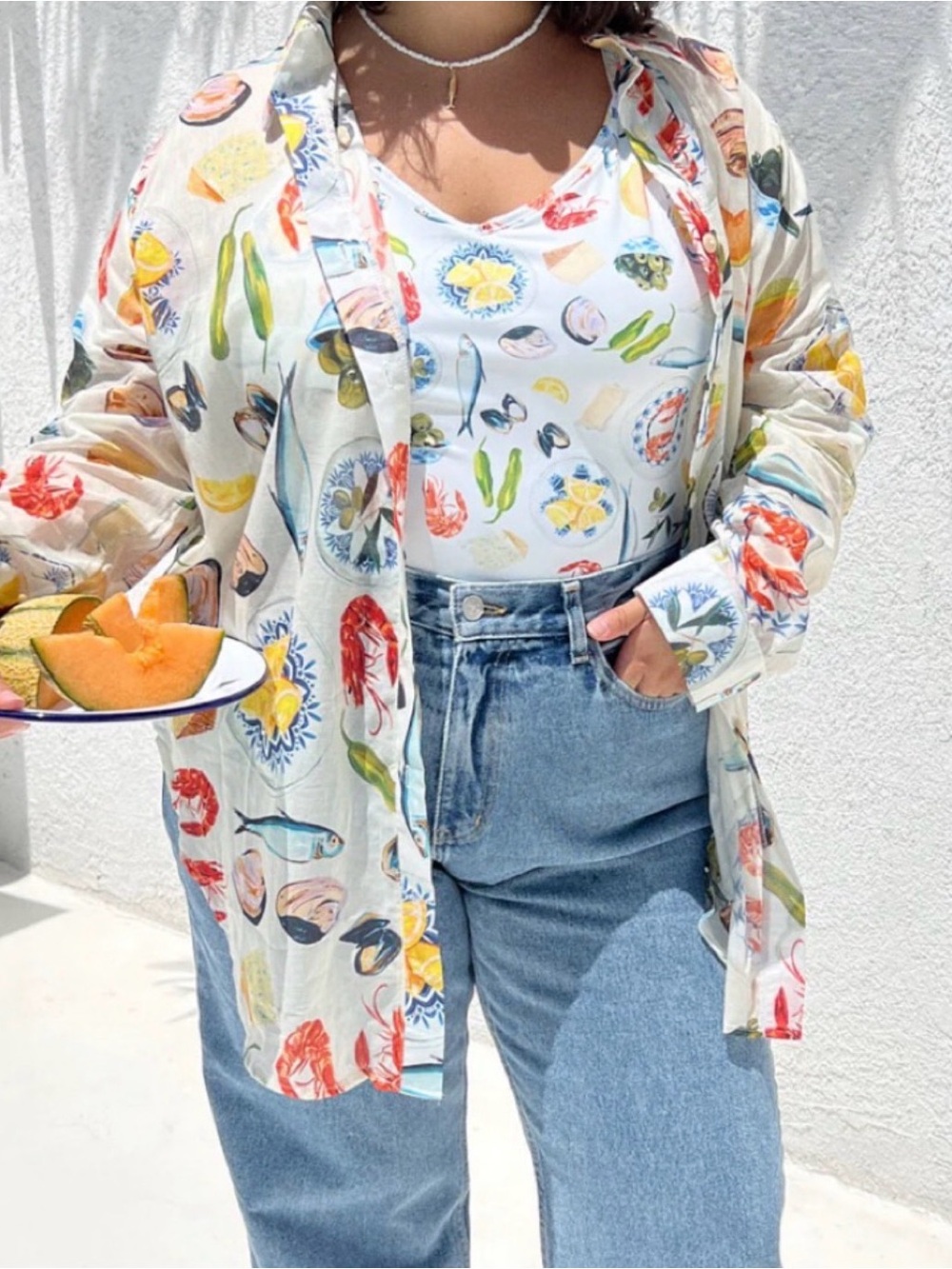 Lisa Says Gah Tessa Button Down Seafood & Fish & Summer Theme